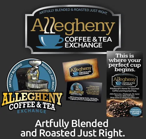 Allegheny Coffee & Tea Exchange montage of branding samples