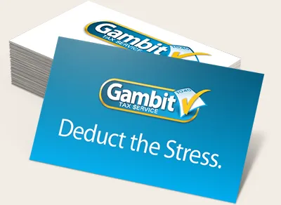 Business card with "Deduct the Stress" headline