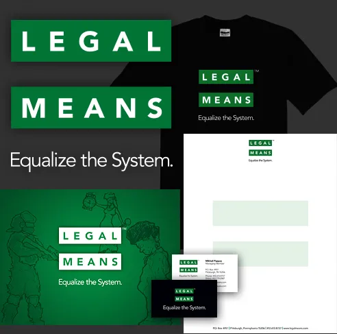 Legal Means montage of branding samples