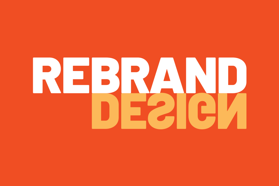 "Rebrand" text with "design" underneath "Brand"